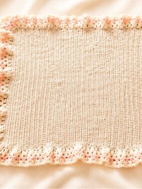 Handmade Cream and Pink Crochet Baby Blanket